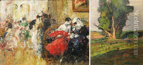 Costume Ball (+ Landscape With Tree, Verso) Oil Painting - Emilian Lazarescu