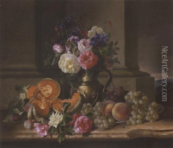 Blumen-und-fruchtestillleben Oil Painting - Adalbert Schaeffer