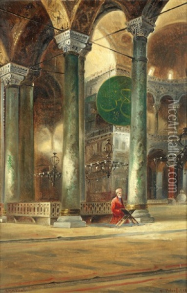 An Interior View Of Hagia Sophia, Istanbul Oil Painting - Wladimir Petroff