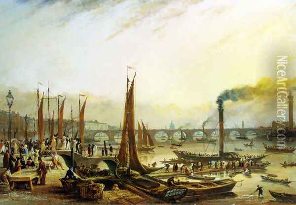 The Thames with Waterloo Bridge in View Oil Painting - William Turner Delonde