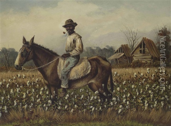 Man With Pipe On A Horse Oil Painting - William Aiken Walker