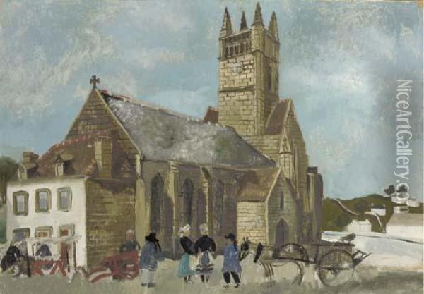 Church And Market, Brittany Oil Painting - Christopher Wood