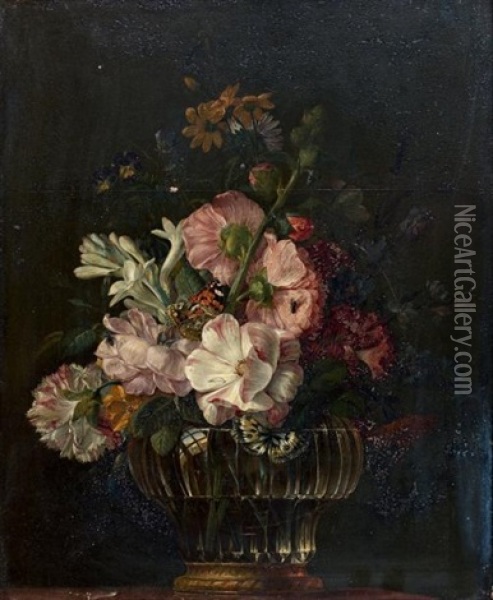 Nature Morte Au Bouquet De Fleurs Dans Un Vase De Cristal Oil Painting - Jean Baptiste Bernard Coclers