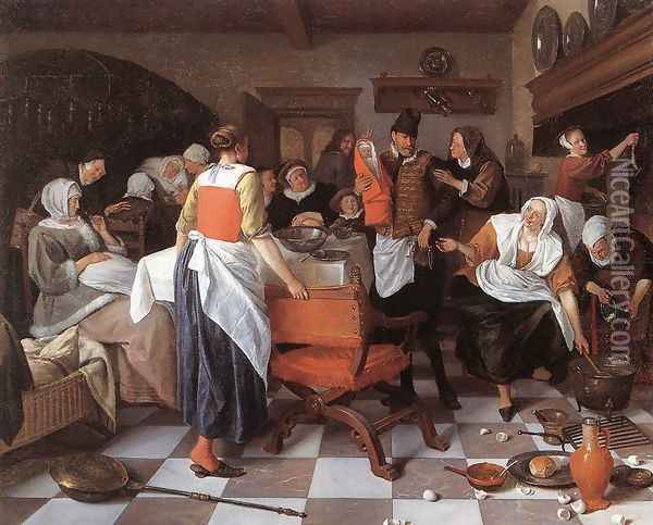 Celebrating the Birth 1664 Oil Painting - Jan Steen
