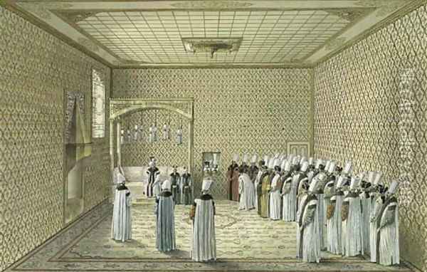 The Presentation of an Ambassador to the Sultan in the Throne Room at Topkapi Palace, Constantinople. Oil Painting - Louis-Nicolas de Lespinasse