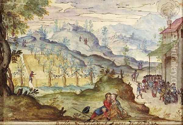 Country People Arriving To A Village Dance Oil Painting - Lodovico Pozzoserrato (see Toeput, Lodewijk)