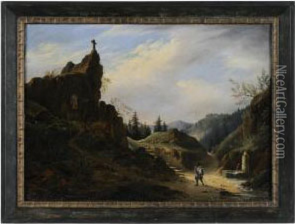 Landscape With Grotto Of The Blessed Virgin Oil Painting - Francois Alexandre Pernot