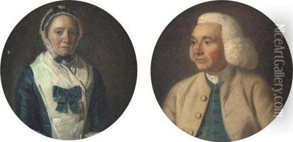 Portrait Of A Gentleman, Small 
Bust-length, In A Brown Coat Andblue Waistcoat; And Portrait Of A Lady, 
Small Bust-length, In Ablue Dress Oil Painting - Francis Wheatley