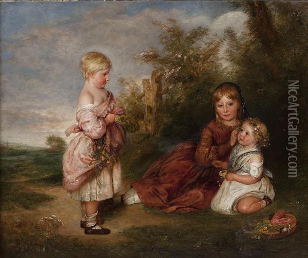 Family Portrait Of Margaret, May, And Emily Atkinson Oil Painting - Charles West Cope