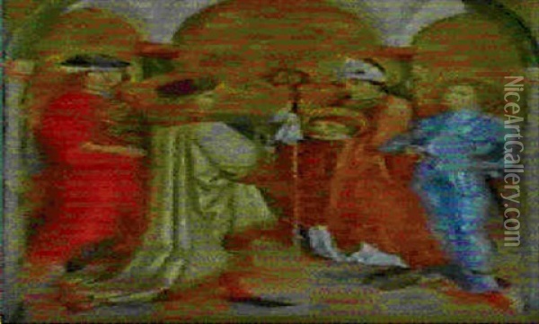 Vier Nothelfer In Gewandern Der Renaissance, Sie Entstammen Einer Gruppe Von 14 Heiligen... Oil Painting - Hans Maler