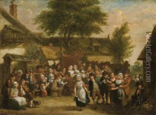 La Danse Villageoise ; Et Scene De Banquet Dans Un Village Oil Painting - Francois Eisen