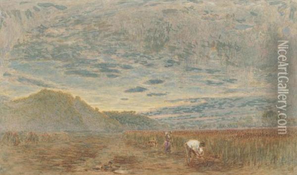 The Corn Harvesters Oil Painting - Albert Goodwin