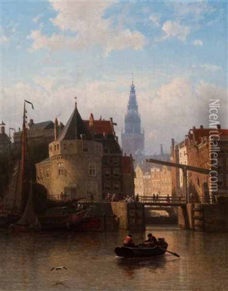 Vue A Amsterdam Oil Painting - Johan Conrad Greive