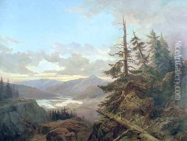 Norwegian Landscape in the Light of the Early Morning, 1863 Oil Painting - Ludvig Eugene Carl XV or Karl