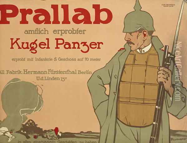 German advertisement for a bullet-proof vest, 1914-1916 Oil Painting - Carl L.T. Rumpf
