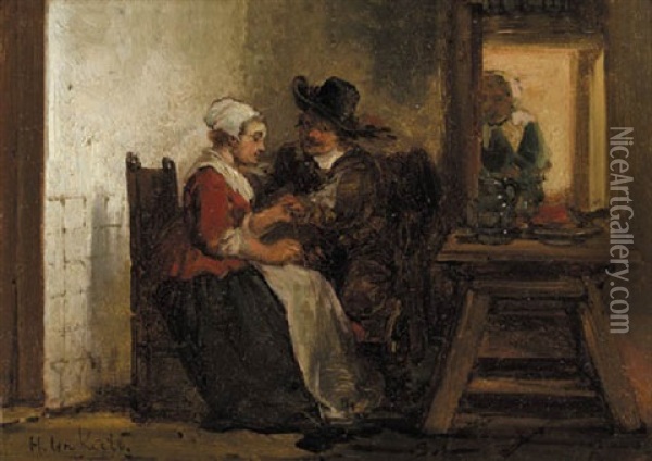 A Peasant Woman With A Visitor In An Interior Oil Painting - Herman Frederik Carel ten Kate
