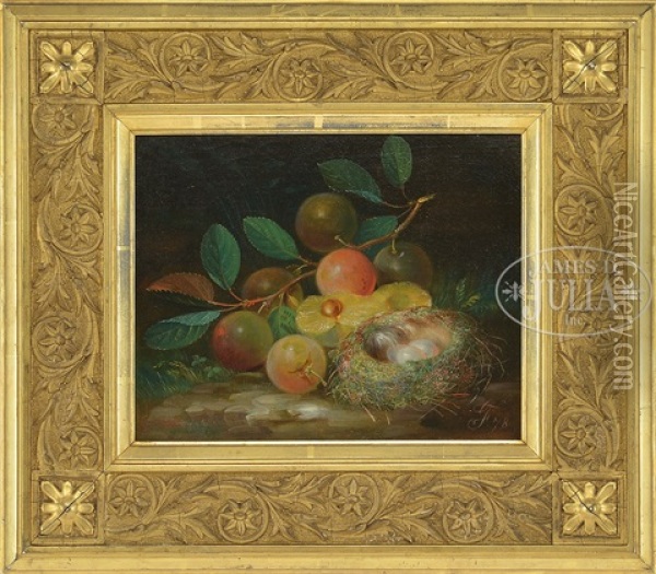 Still Life Of Fruit And Bird's Nest Oil Painting - William Merritt Chase