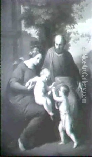Heilige Familie Mit Dem Johannesknaben Vor Berglandschaft Oil Painting - Augustin Palme