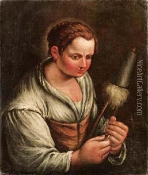 Filatrice Oil Painting - Jacopo Bassano (Jacopo da Ponte)