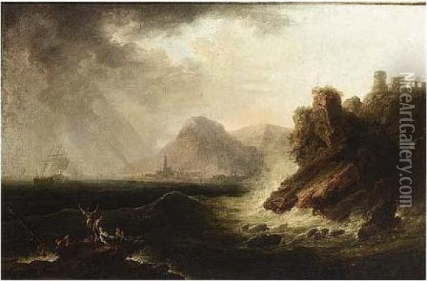 Shipwrecking On A Rocky Coast Oil Painting - Claude-joseph Vernet