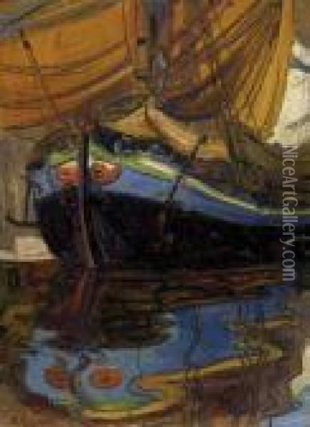 Segelschiff Mit Spiegelung Im Wasser Oil Painting - Egon Schiele