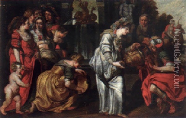 Rebecca And Eliezer At The Well Oil Painting - Abraham Janssens