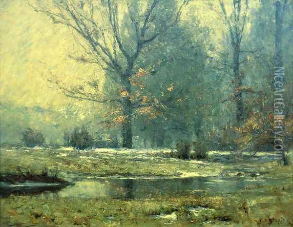 Creek in Winter Oil Painting - Theodore Clement Steele