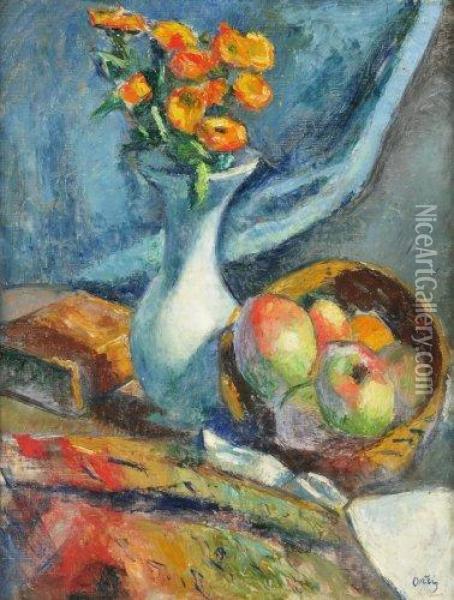Vase De Fleurs Et Corbeille De Fruits Oil Painting - Manuel Ortiz De Zarate