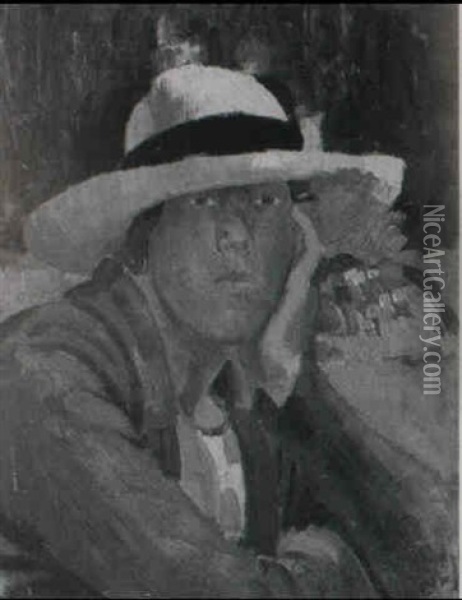 The Straw Hat Oil Painting - Derwent Lees