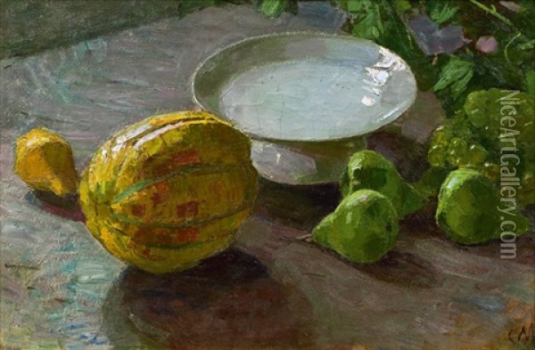 Stillleben Mit Melone Und Birnen Oil Painting - Carl Moll