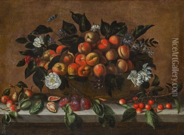 Stillleben Mit Fruchtekorb Und Blumen Oil Painting - Agostino Verrocchi