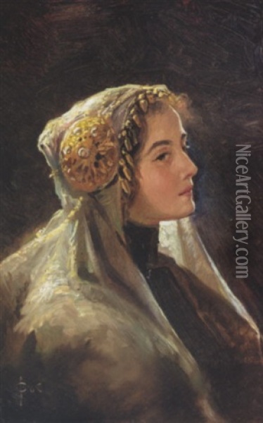 Russian Beauty In A Traditional Headdress Oil Painting - Serge (Sergei) de Solomko