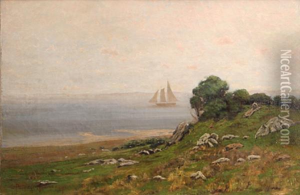 Ship Sailing Off The Coast, Thought To Be Sanfrancisco Bay Oil Painting - Charles Partridge Adams