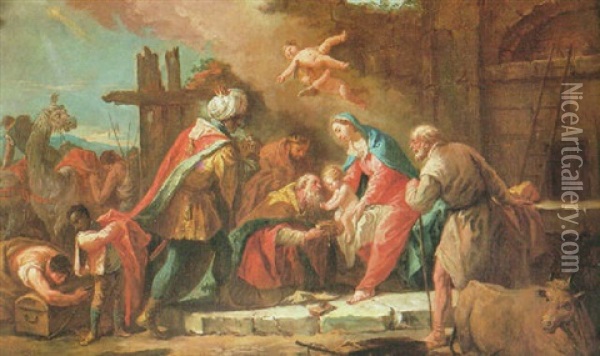 Die Anbetung Des Kindes Durch Die Heiligen Drei Konige Oil Painting - Gaspare Diziani