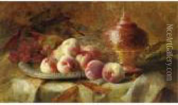 Still Life With Peaches And Tea Urn Oil Painting - Frans Mortelmans