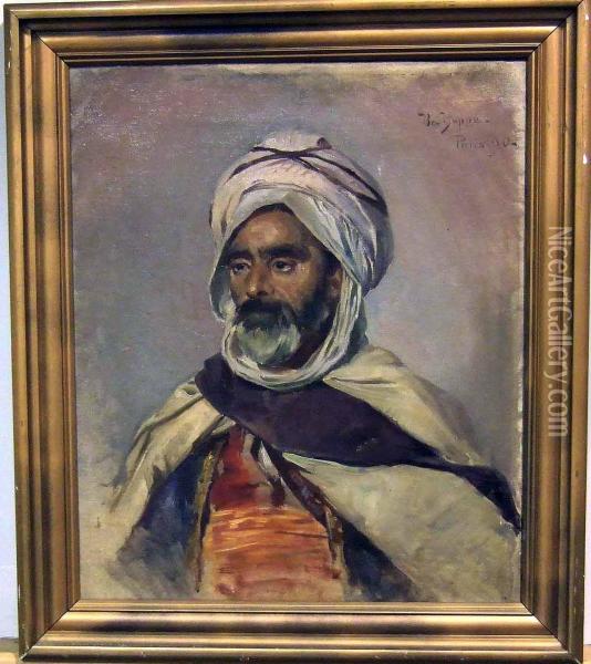 Portratt Av Arabisk Man. Oil Painting - Bruno Hoppe