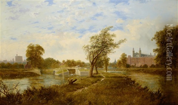 View Of Windsor Castle And Eton College Oil Painting - Edmund John Niemann
