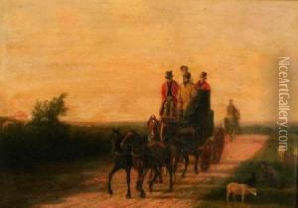 Attributed To Jacques-laurent Agasse The Passing Coach Oil Painting - Jacques Laurent Agasse