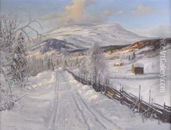 Norrlandskt Vinterlandskap Med Areskutan I Fonden Oil Painting - Carl Brandt