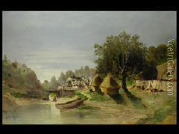 Flusslandschaft Oil Painting - Eugene Deshayes