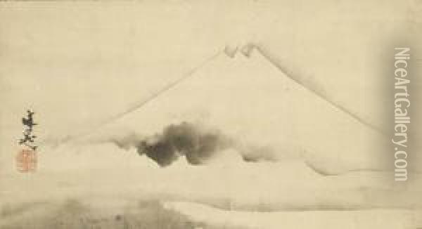 Mount Fuji In Snow Oil Painting - Tani Buncho