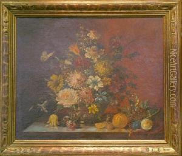 Floral Still Life With Butterfly Oil Painting - Carel Mauritz Van Gebauer