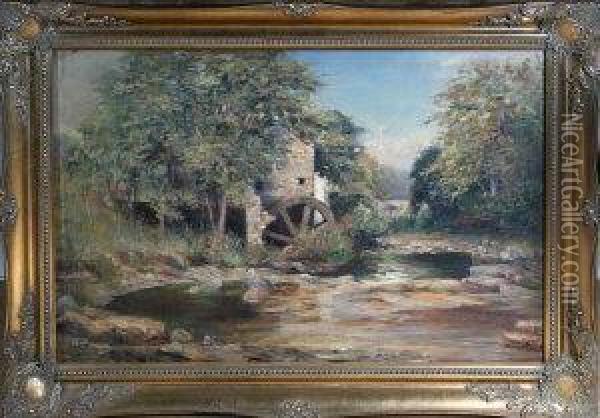 An Old Watermill On The Tees Oil Painting - Johnson Hedley