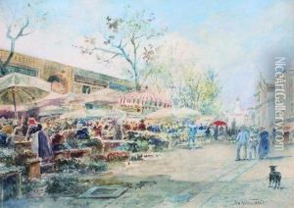 Marche Aux Fleurs Sur Le Cours Saleya Oil Painting - Albert Vianelli