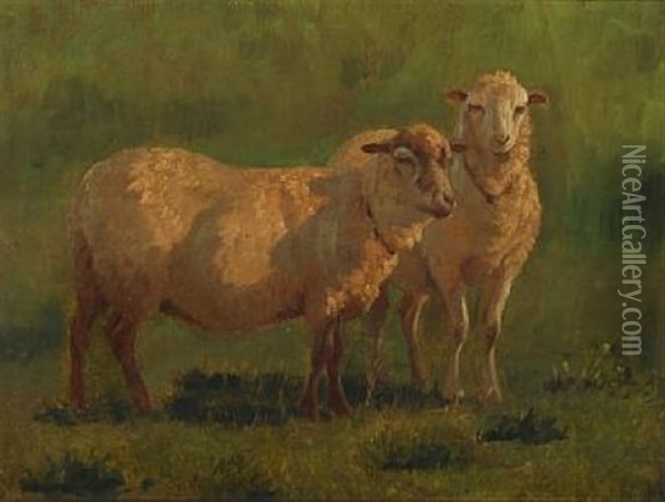 Two Sheep In The Field Oil Painting - Vilhelm (Joh. V.) Zillen