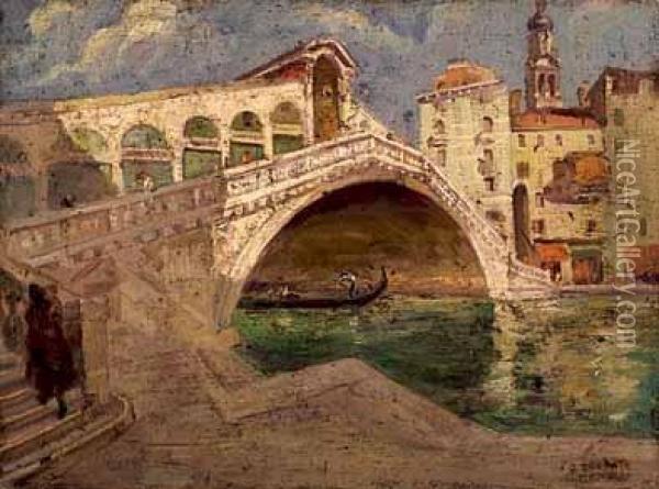 Ponte Di Rialto A Venezia Oil Painting - Oscar Sorgato