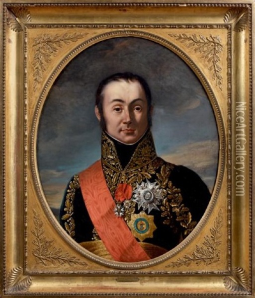 Portrait Du Marechal Oudinot, Duc De Reggio (collab. W/studio) Oil Painting - Robert Jacques Francois Faust Lefevre