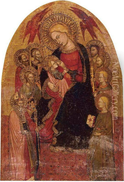 Madonna And Child Surrounded By Eight Saints Oil Painting - Jacopo Da Firenze