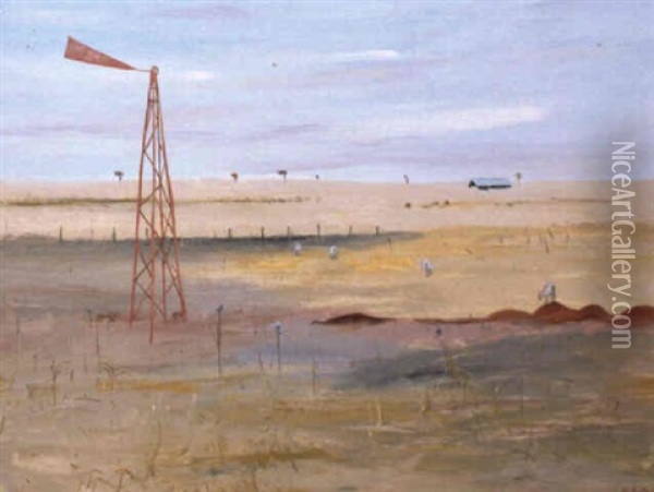 Windmill And Wimmera Oil Painting - Arthur Merric Boyd