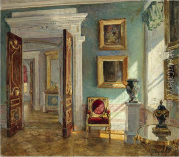Interior Of The Picture Gallery, Pavlovsk Oil Painting - Stanislaw Zukowski
